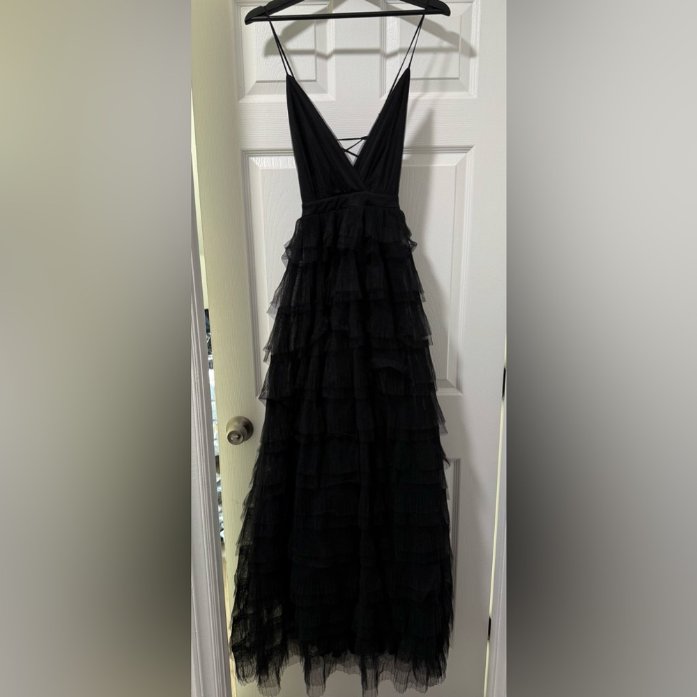 Windsor Black Tulle Layered Maxi Dress